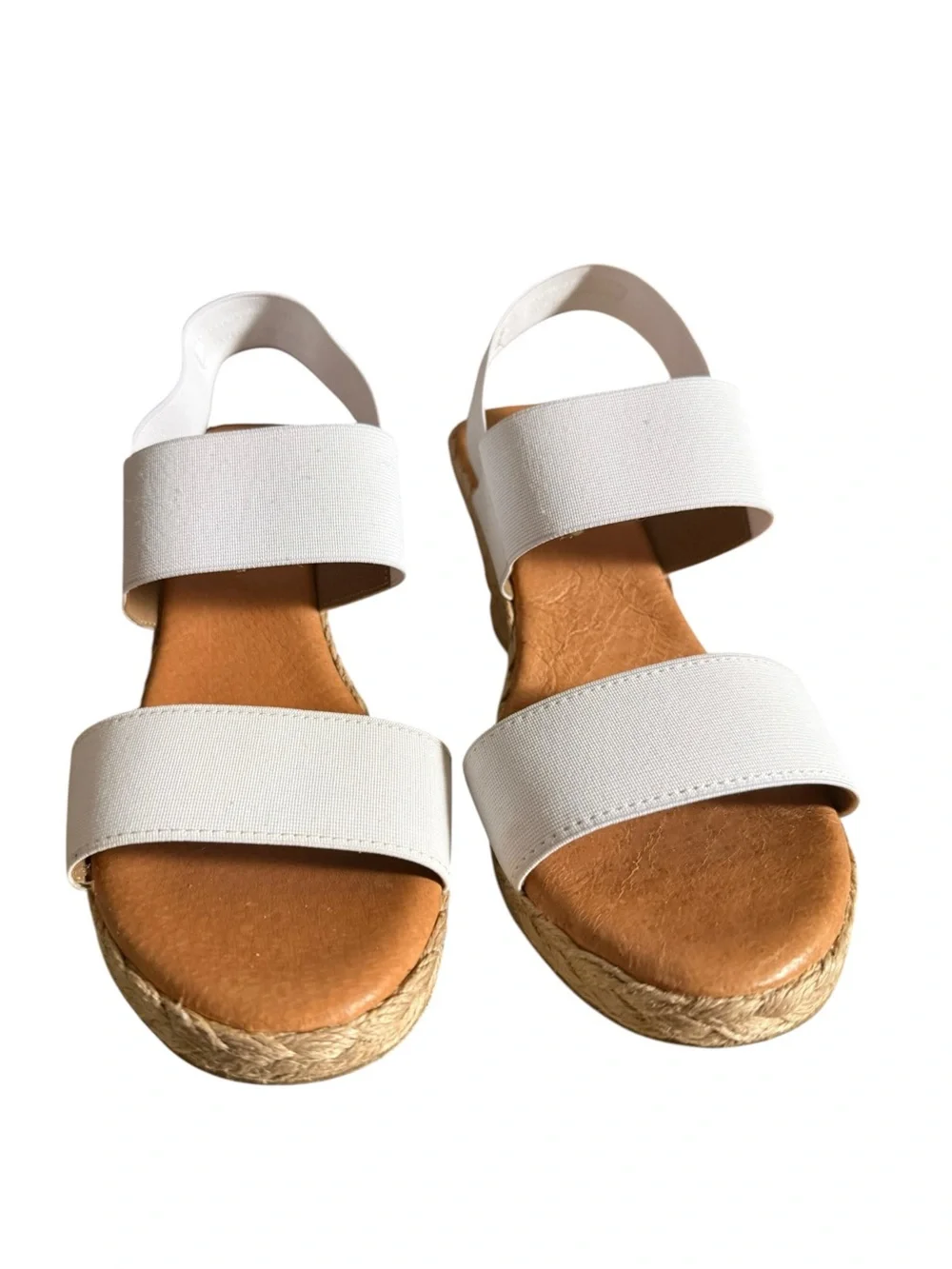 André Assous White Elastic Espadrille Wedge Sandals EU 39 US 9